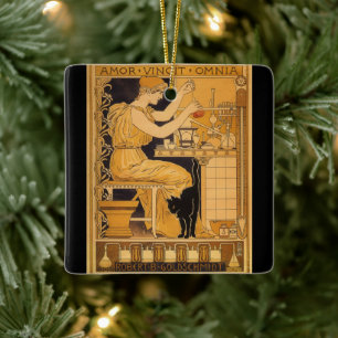 Vintage Art Nouveau, Love Conquers All Scientist Ceramic Ornament