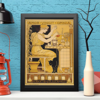 Vintage Art Nouveau, Love Conquers All Scientist Poster