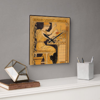 Vintage Art Nouveau, Love Conquers All Scientist Square Wall Clock