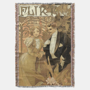 Vintage Art Nouveau Love Romance, Flirt by Mucha Throw Blanket