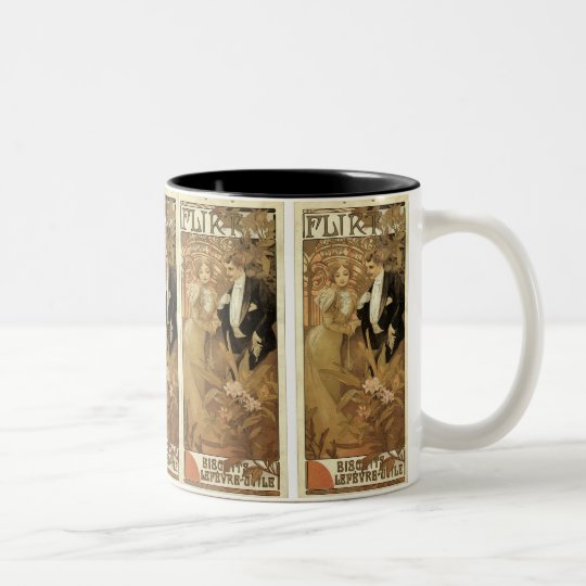 Vintage Art Nouveau Love Romance, Flirt by Mucha Two-Tone Coffee Mug