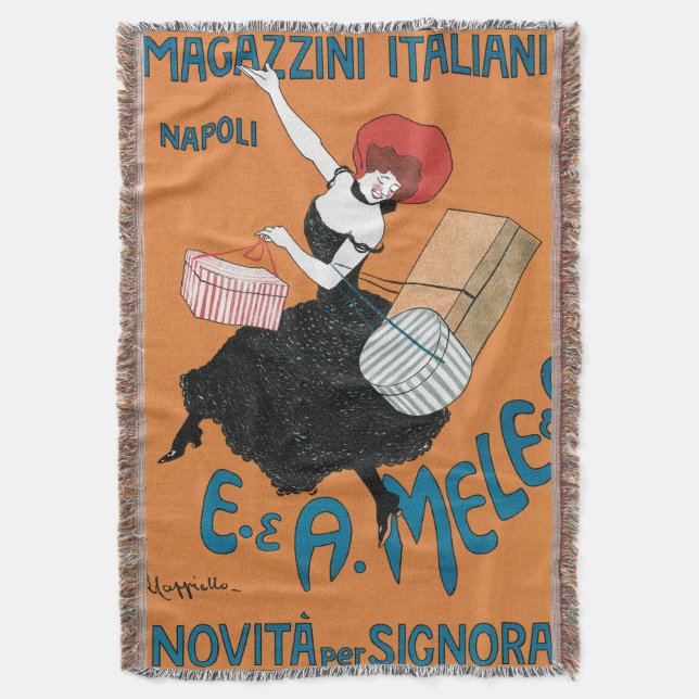 Vintage Art Nouveau Magazzini Italiani by Capiello Throw Blanket (Front Vertical)