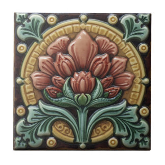 Vintage Art Nouveau  Majolica Floral Craftsman Tile