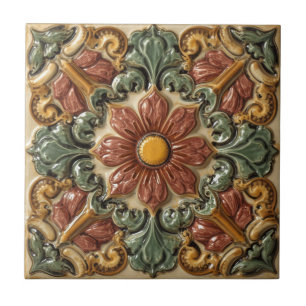 Vintage Art Nouveau  Majolica Floral Craftsman Tile
