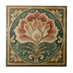 Vintage Art Nouveau  Majolica Floral Craftsman Tile