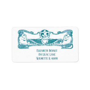 Vintage Art Nouveau Mermaid Border Antique Sea Label