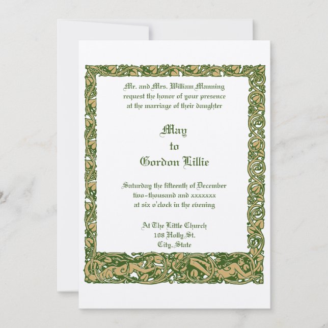 Vintage Art Nouveau Mermaid Border Wedding Invitation (Front)