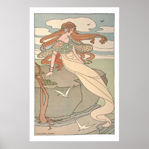 Vintage Art Nouveau Mermaid Poster