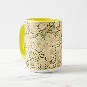 Vintage Art Nouveau Mucha Floral Peonies Pattern Mug