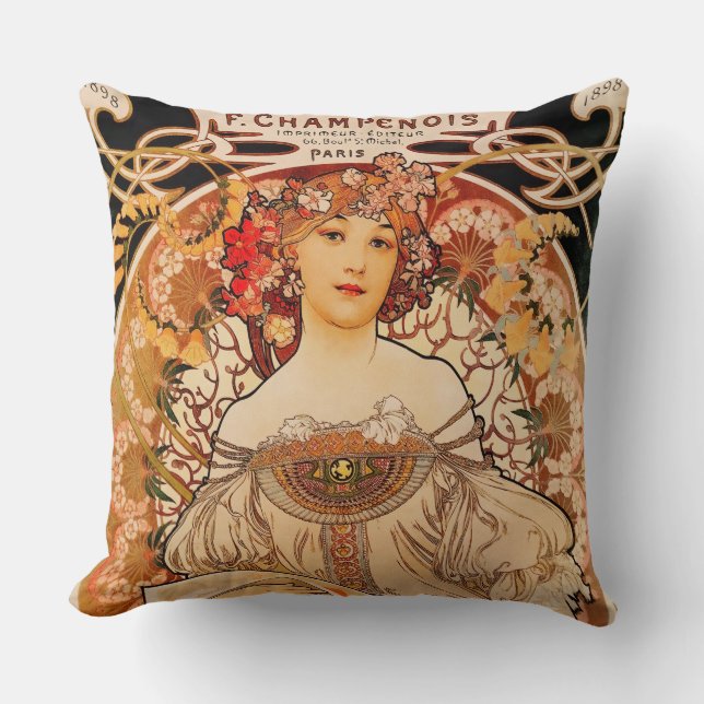 Vintage Art Nouveau Mucha Print Cushion (Front)