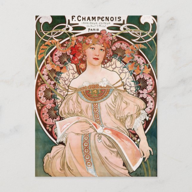 Vintage Art Nouveau Mucha Print Postcard (Front)
