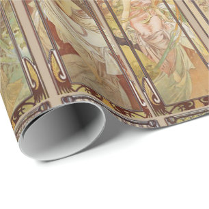 Vintage Art Nouveau Mucha Times of the Day Pattern Wrapping Paper