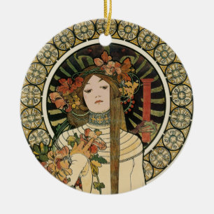 Vintage Art Nouveau Mucha Trappestine Poster Ceramic Tree Decoration