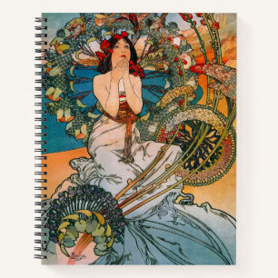 Vintage Art Nouveau Mucha Woman Floral Poster Notebook