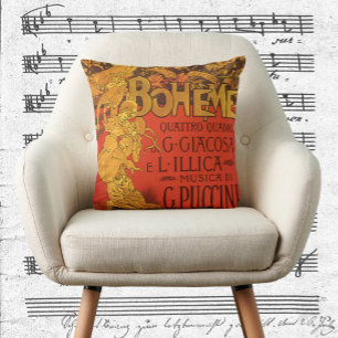 Vintage Art Nouveau Music, La Boheme Opera, 1896 Cushion