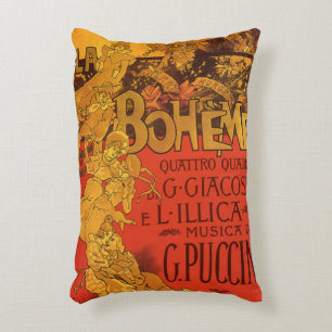 Vintage Art Nouveau Music, La Boheme Opera, 1896 Decorative Cushion