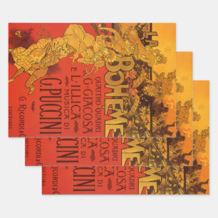 Vintage Art Nouveau Music, La Boheme Opera, 1896 Wrapping Paper Sheet
