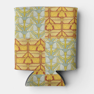 Vintage Art Nouveau Nature Grid Pattern Art Can Cooler