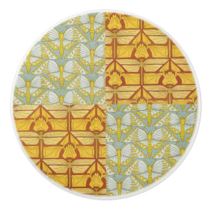 Vintage Art Nouveau Nature Grid Pattern Art Ceramic Knob