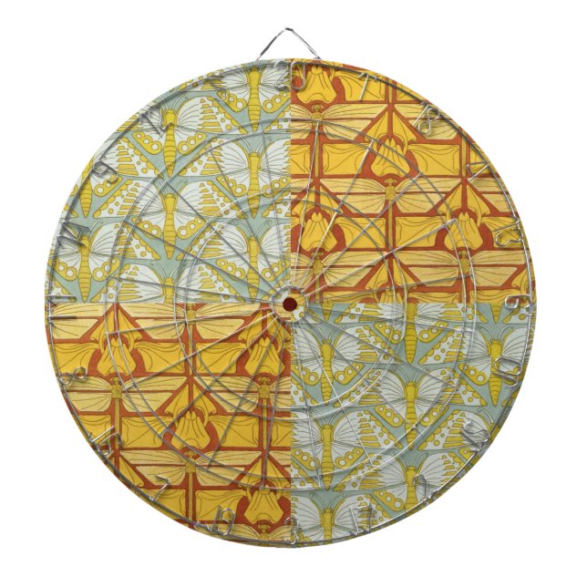 Vintage Art Nouveau Nature Grid Pattern Art Dartboard (Front)