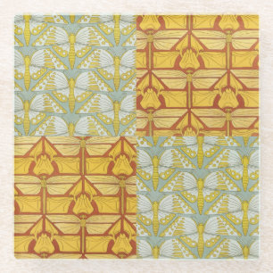 Vintage Art Nouveau Nature Grid Pattern Art Glass Coaster