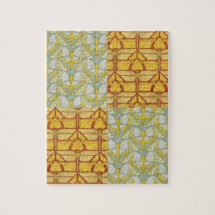 Vintage Art Nouveau Nature Grid Pattern Art Jigsaw Puzzle