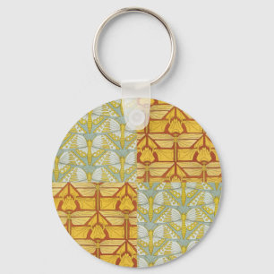 Vintage Art Nouveau Nature Grid Pattern Art Key Ring