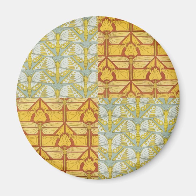 Vintage Art Nouveau Nature Grid Pattern Art Magnet (Front)