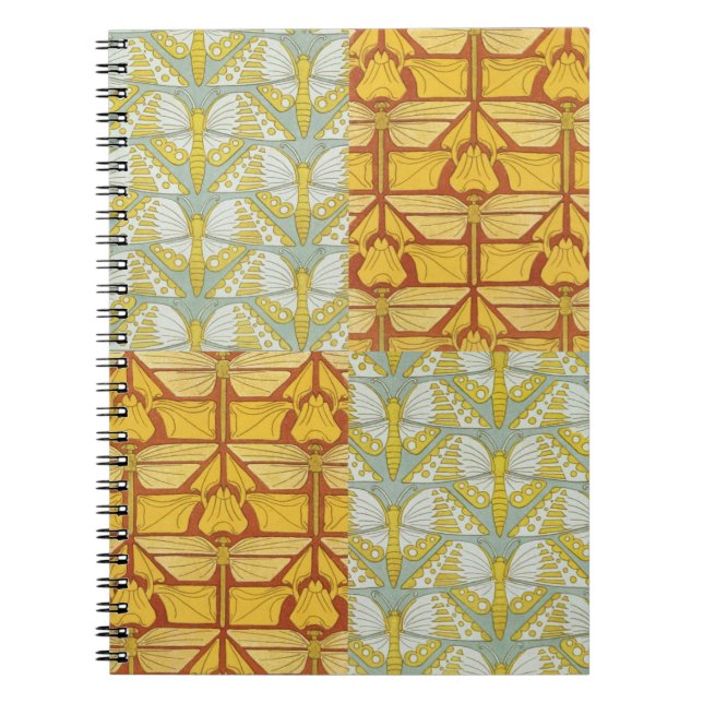 Vintage Art Nouveau Nature Grid Pattern Art Notebook (Front)