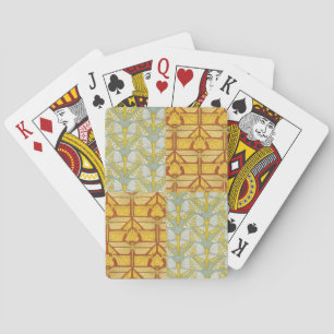 Vintage Art Nouveau Nature Grid Pattern Art Playing Cards
