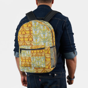 Vintage Art Nouveau Nature Grid Pattern Art Printed Backpack