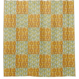 Vintage Art Nouveau Nature Grid Pattern Art Shower Curtain