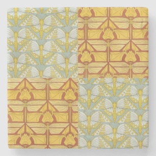 Vintage Art Nouveau Nature Grid Pattern Art Stone Coaster