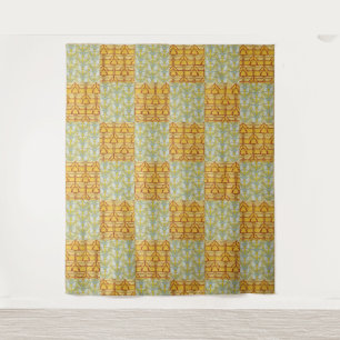 Vintage Art Nouveau Nature Grid Pattern Art Tapestry