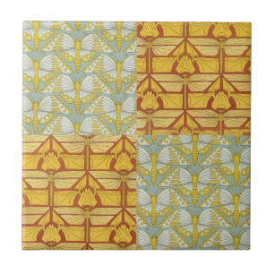 Vintage Art Nouveau Nature Grid Pattern Art Tile