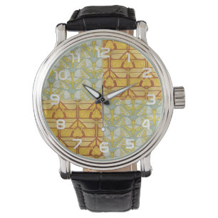 Vintage Art Nouveau Nature Grid Pattern Art Watch