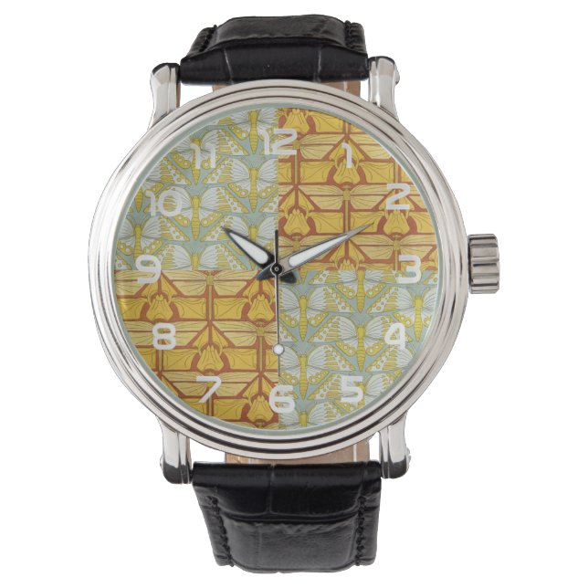 Vintage Art Nouveau Nature Grid Pattern Art Watch (Front)
