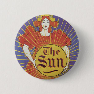 Vintage Art Nouveau, New York Sun Newspaper 6 Cm Round Badge