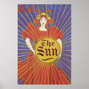 Vintage Art Nouveau, New York Sun Newspaper Poster