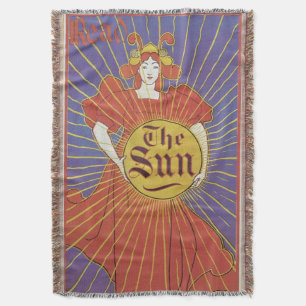 Vintage Art Nouveau, New York Sun Newspaper Throw Blanket