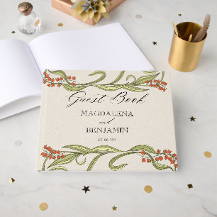 Vintage Art Nouveau Orange Green Flowers Wedding Guest Book