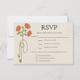 Vintage Art Nouveau Orange Sunset Flowers Meals RSVP Card