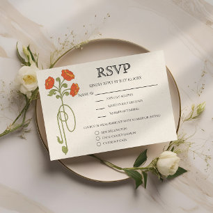 Vintage Art Nouveau Orange Sunset Flowers Meals RSVP Card