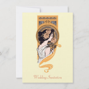 Vintage art nouveau orange wedding invitation