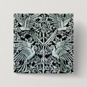 Vintage Art Nouveau Parrot Bird Floral Art 15 Cm Square Badge