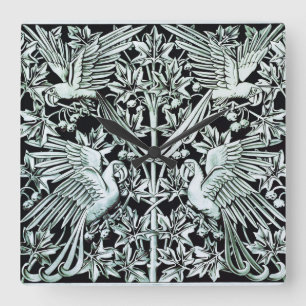 Vintage Art Nouveau Parrot Bird Floral Art Square Wall Clock