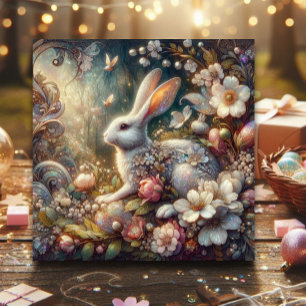 Vintage Art Nouveau Pastel Easter Rabbit Floral Holiday Card