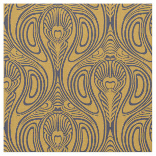 Vintage Art Nouveau Peacock Feather Pattern Fabric