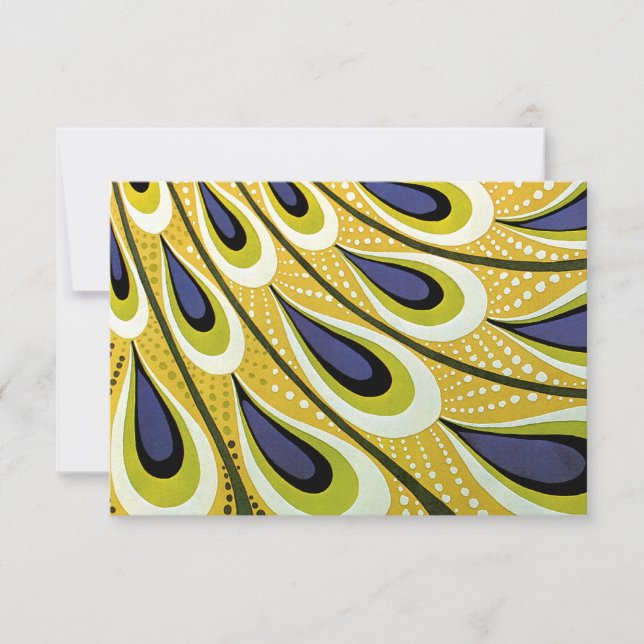 Vintage Art Nouveau Peacock Feather Pattern RSVP Card (Front)