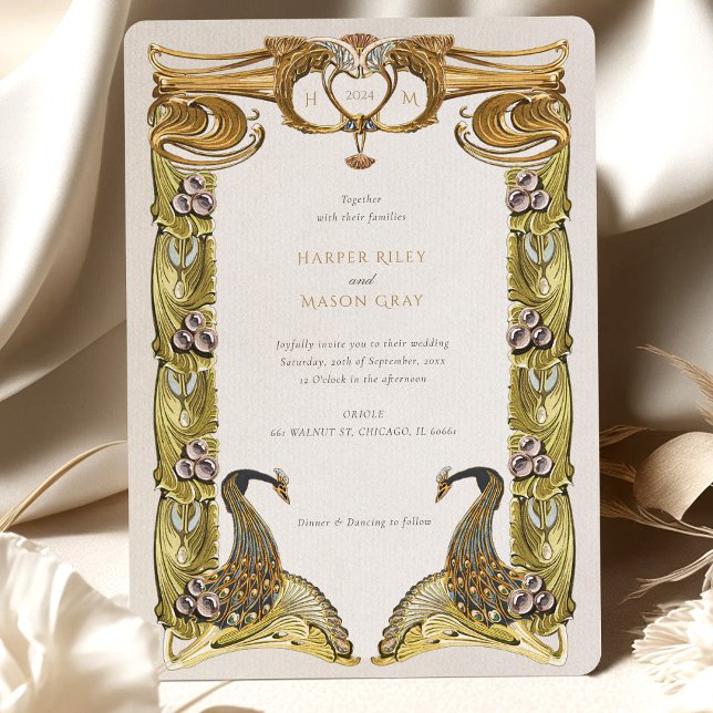 Vintage Art Nouveau Peacock Feather Wedding Invitation (Creator Uploaded)